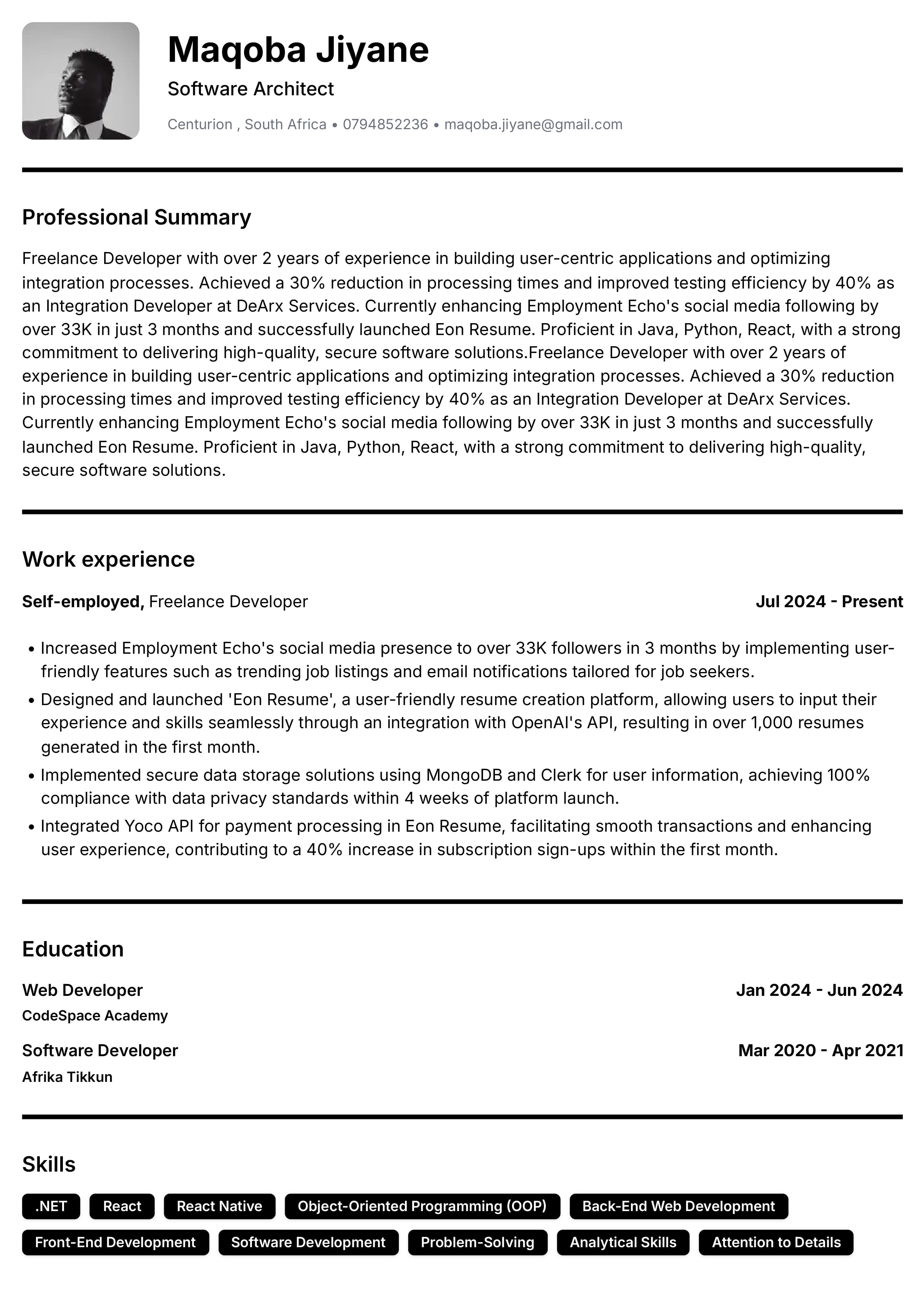 Classic resume template